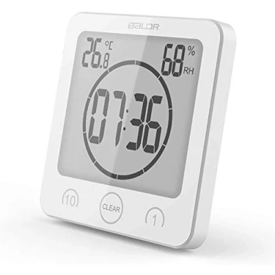 Imagen de Suhey LCD Reloj de Ducha Digital, baño Impermeable Temporizador Temperatura Humedad Pared Cocina (Blanca 1)