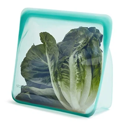 Imagen de Stasher Bolsa de pie Mega (Aqua) bolsas sándwich reutilizables para viajes y almacenamiento alimentos, plástico silicona con cierre cremallera, 24,1 cm x 27,9 3,8 / 3 L
