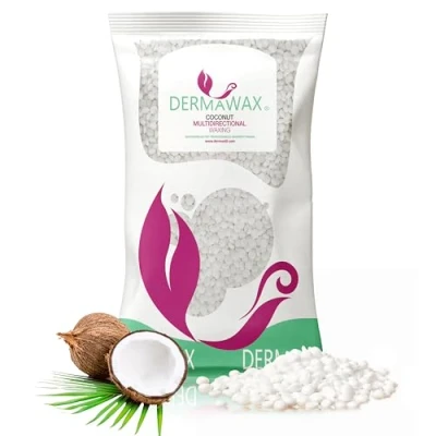 Imagen de Dermawax 800 gramos de cera multidireccional ALTO RENDIMIENTO sin COLOFONIO para cabello muy corto 1 mm coco Perlas tiras Depilación Todo el cuerpo Piernas íntimas Cara