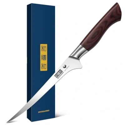 Imagen de HOSHANHO Cuchillo de Filete 18 cm, Súper Afilado Japones para Pescado deAcero Inoxidable Alto Carbono, Profesional Filetear con Mango Madera