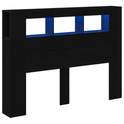 Imagen de vidaXL Cabecero Cama LED Madera ingeniería Roble Negro 140x18,5x40 cm