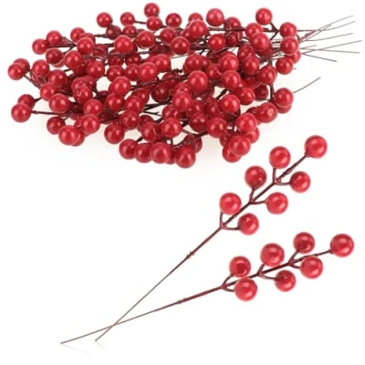 Imagen de com four® 25x Ramas Decorativas Pequeñas con Bayas como Adornos de Mesa Accesorios artesanales para Trabajos Bricolaje (25 Piezas Algunas Rojas)
