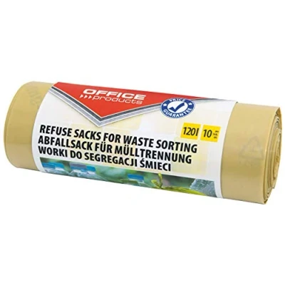 Imagen de Office Products 22025232 06 Bolsas de basura 120L para reciclaje, plástico resistente al desgarro (LDPE), color: amarillo, paquete 10