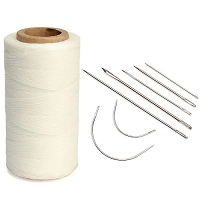 Imagen de hilo de coser 260 metros, cera, cuerda con 7 agujas cercanas piel, para cuero, manualidades, poliéster (blanco)