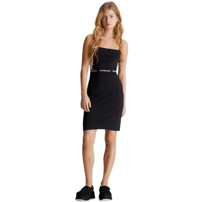 Imagen de Calvin Klein Jeans LOGO TAPE Strappy Dress Vestido ligero, Mujer, Talla: Small, Black
