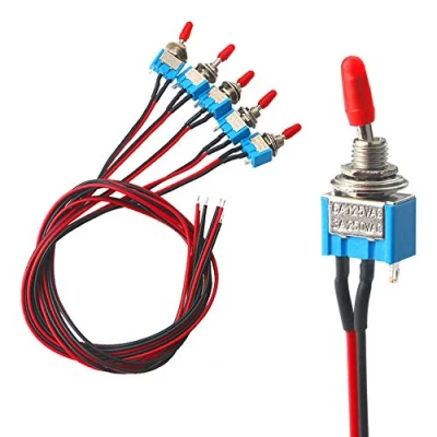Imagen de FULARR 5Pcs Profesional Coche Mini Interruptor Palanca con Precableado, ON OFF 2 Posiciones 3 Pines SPST Auto Conmutador Basculante MTS 1, para Camión Barco 3A 250VAC / 6A 125VAC