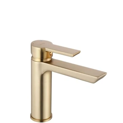 Imagen de Rea ARGUS BRUSH GOLD Grifo de LAVABO ALTO Mezclador baño latón monomando para lavado a mano ajustable en frío y caliente (dorado)