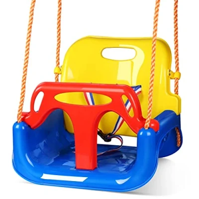 Imagen de Glymnis Columpio Infantil 3 en 1 con Respaldo y Protección Frontal Desmontable para Seguridad Cuerda Niños Azul