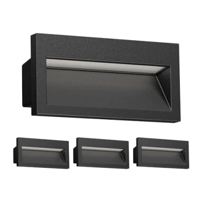 Imagen de ledscom.de 4 LED aplique empotrable NOLA, downlight para exteriores, IP54, negro mate, 140 x 70mm, blanco cálido