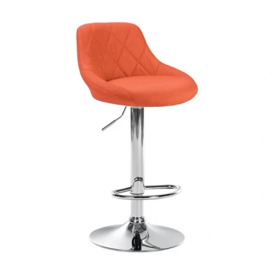 Imagen de CLP Taburete De Bar Lazio Tapizado En Tela &amp; con Base Metal I Silla Alta Regulable Altura Giratorio, Color:Naranja, Color del Marco:Cromado