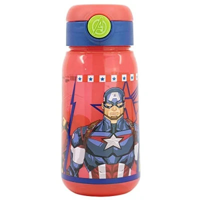 Imagen de Botella de agua infantil plástico 510 ml con tapón y pajita Los Vengadores Marvel