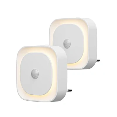 Imagen de YUNLEX 2 Piezas Luz de Noche Enchufable con Sensor Movimiento, 3 Modos Sensor, Regulable para niños, Escalera, Dormitorio, Cocina, Baño, Blanco Cálido