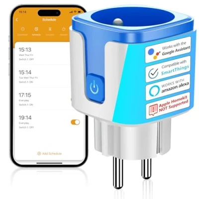 Imagen de Surfou toma conectada WiFi inteligente tipo E, programador eléctrico, compatible con Alexa y Google Assistant, programable temporizador mando a distancia, App Tuya/Smart Life, 16A
