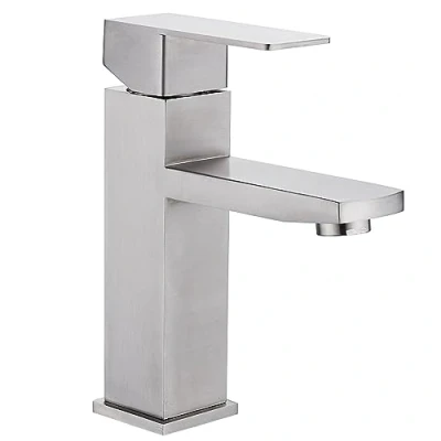 Imagen de grifo lavabo acero inoxidable monomando agua fria y caliente con 2 mangueras incluidas grifos para lavabos de baño wc