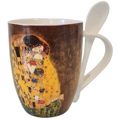 Imagen de Enesco, Taza de cerámica con dibujo &quot;El Beso&quot; Klimt y cucharita