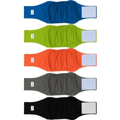Imagen de JoyDaog Paquete de 5 pañales reutilizables para perros machos, lavables primera calidad, talla XL