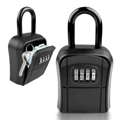 Imagen de Noxtioanip Caja de Seguridad para Llaves, Armarios Llaves Exterior con Gancho, Cerradura Pared Montaje en Codigo 4 Digitos, Casa, Garaje, Escuela, Oficina (Negro)