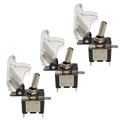 Imagen de QitinDasen 3Pcs Coche Interruptor Palanca, con Transparente Impermeable Cubierta e Blanco LED Indicador, ON OFF 2 Posiciones 3 Pines SPST Auto Conmutador Basculante (20A/12VDC)