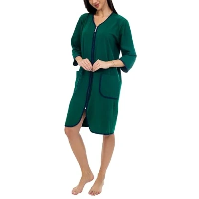 Imagen de Aquarti Bata para Mujer Albornoz con Cremallera y Mangas 3/4, Verde Oscuro, XL