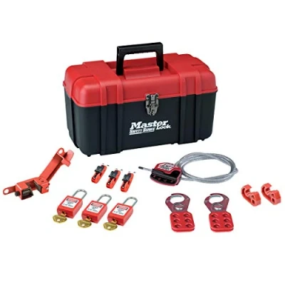 Imagen de Master Lock S1117ES31KA Caja de Herramientas Pequeña con Surtido Bloqueos Eléctricos incluso 3 Candado Dieléctrico, 1 Cable, 2 Aldaba Consignación, 6 Bloqueo disyuntor