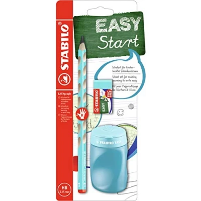 Imagen de Lápiz de grafito ergonómico STABILO EASYgraph Set escolar con 1 unidad cuerpo azul + sacapuntas goma borrar Modelo para diestros