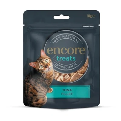 Imagen de Encore Premios para Gatos 100% Naturales de Pechuga Filete atún, Congelados al Vacío, Snacks Saludables Sin Granos Recompensas y Entrenamiento Paquete 12 Bolsitas 10 g