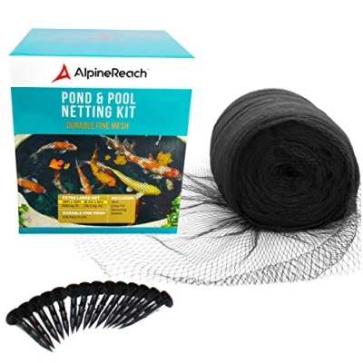 Imagen de AlpineReach Red para Estanque Koi, Malla Tejida Super Resistente Cubierta de Hojas, Protege los Peces Koi Garza Azul Pájaros Gatos, Protección UV, Estacas Incluidas, Reutilizable, Negro (12m x 12m)