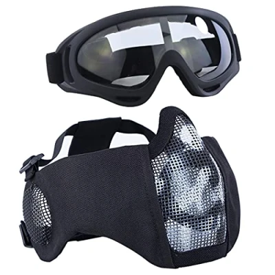 Imagen de juego de equipo protección para airsoft, máscaras malla media cara con auditiva y gafas CS/caza/paintball/tiro (WB)