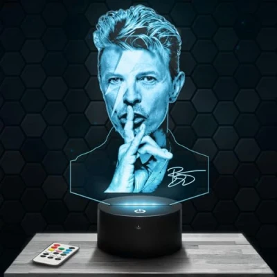 Imagen de lámpara de mesilla noche, luz nocturna táctil D. Bowie LED ilusión 3D, idea regalo para niños y niñas, Navidad, noche o adultos.