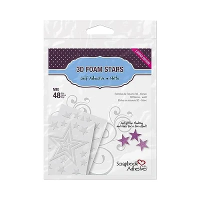 Imagen de Scrapbook Adhesives By 3L Adornos de Espuma autoadhesivos para álbumes Recortes, diseño Estrellas 3D Foam Shapes Stars, Poliuretano, White, Various