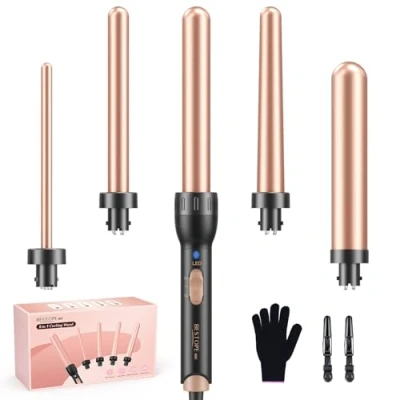 Imagen de BESTOPE MIX Rizador Pelo Ondas Plancha Ondas, 5 en 1 de para rizos grandes y pequeños, Ondulador Cerámico 9 32mm Tenacillas con Calentamiento Rápido 2 Temperatura Regulable
