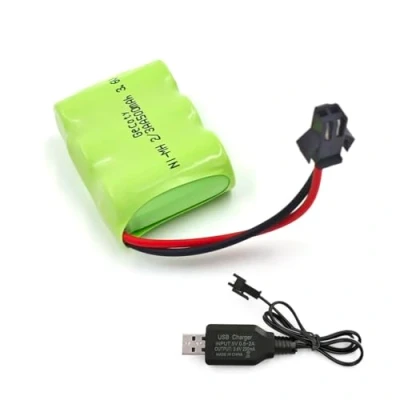 Imagen de Gecoty® Paquete de batería 3,6 V, NI MH 2/3AA, recargable 500 mAh, con cable carga USB y conector SM 2P para juguetes control remoto, herramientas eléctricas,