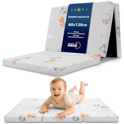 Imagen de Totsy Baby Colchón Plegable colchon Cuna 120 x 60 cm con Funda de Viaje Transpirable Osos Peluche