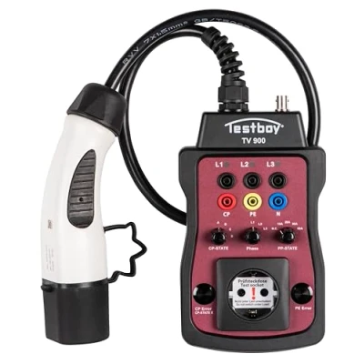 Imagen de Testboy TV 900 Adaptador para la comprobación de Estaciones Carga Coches eléctricos, Enchufe Tipo 2 (conexión un comprobador instalaciónes o multímetro), Negro/Rojo