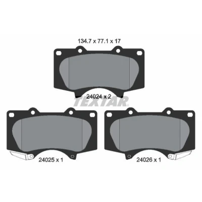 Imagen de TEXTAR 2402403 Juego de pastillas freno con avisador acústico desgaste TOYOTA: HILUX VIII Pick up, Land Cruiser Prado 150, 3 up