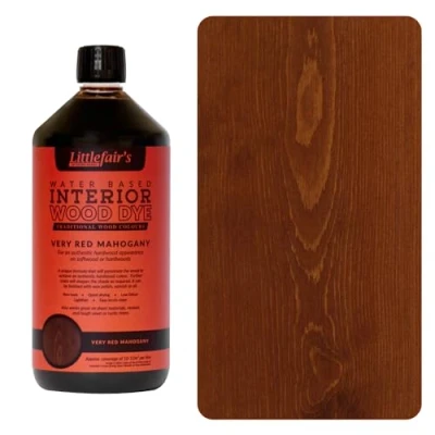 Imagen de Littlefair&#039;s Tinte para Madera 1ltr Acabado Premium, Fácil de Usar y Limpiar Basado en Agua, Seguro Ecológico Disponible Muchos Colores Color: Caoba muy roja