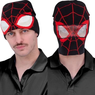 Imagen de Concept One Marvel Spider Man Miles Morales Gorro de punto con diseño calavera invierno, Negro/Rojo, talla única