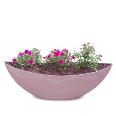 Imagen de Macetero ovalado para exterior Cuenco decorativo grande en color rosa envejecido como maceta flores Jardiniere de 39 cm jardín, balcón o cementerio joya tumba resistente a la