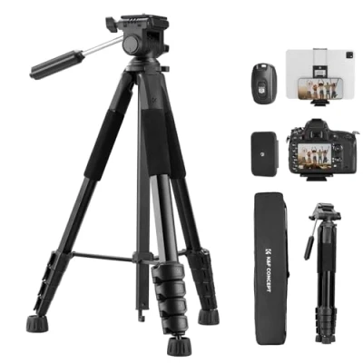 Imagen de K&amp;F Concept Tripode para Movil 190cm S255A3+BV01 Trípode Ligero Portátil de Tubo Perfilado 5 Lados DSLR, Cámara Réflex Digital, Teléfono Móvil, etc., con Clip Móvil