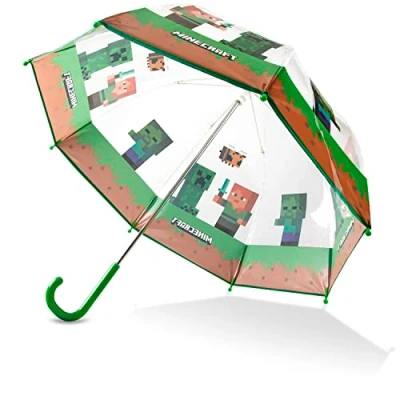 Imagen de Minecraft Paraguas para Niños, Cúpula Transparente con Mango en Forma de J (Verde/Transparente)