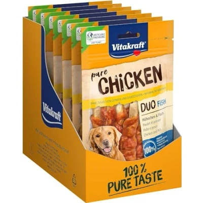 Imagen de Vitakraft Snacks de Carne, Pollo Duo Fish, golosinas para Perros sin Cereales, con Pollo, Pescado, ácidos grasos Omega 3, azúcar añadido (8 x 80 g)
