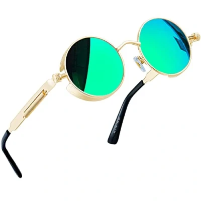 Imagen de Joopin Polarizadas Redondas Espejo Verde Gafas de Sol Steampunk Retro Círculo para Hombres y Mujeres Sunglasses Women Men