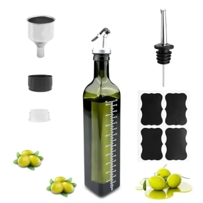 Imagen de Gvolatee aceitera antigoteo cristal 500ml, dispensador de aceite y vinagre con Vertidor, Embudo acero inoxidable, Tapa Antiincrustante, botella oliva para Cocina, Ensalada, Barbacoa