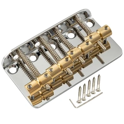 Imagen de Musiclily Pro 19mm Clásico Estandar Top Load Puente Bajo 4 Cuerdas con Selletas Latón Placa Acero para Precision/Jazz Bass, Cromado
