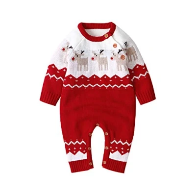 Imagen de mimixiong Bebé Navidad Suéter Mameluco De Punto Reno Mono Trajes (Rojo, 6 12 Meses)