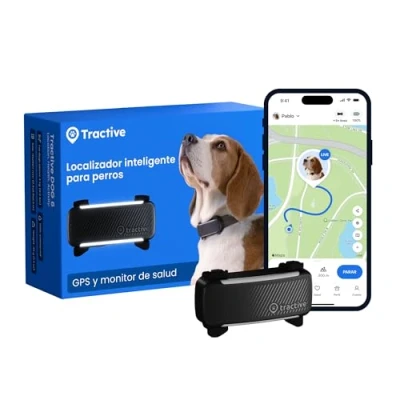 Imagen de Tractive GPS Perros N.º 1 del Mercado Localización en Tiempo Real Alertas antifuga Monitor de Actividad Avisos Salud Seguimiento ladridos (Negro)