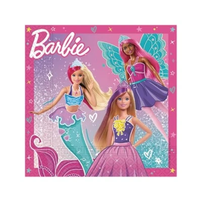 Imagen de Procos Servilletas de papel FSC Barbie Fantasy (33 x 33 cm, doble velo), 20 unidades, rosa, azul, 94568