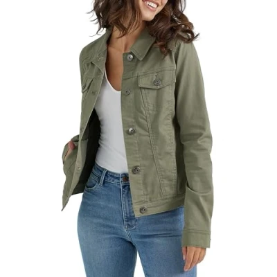 Imagen de Wrangler Authentics Stretch Denim Jacket Chaqueta Vaquera, Verde Oliva, L para Mujer