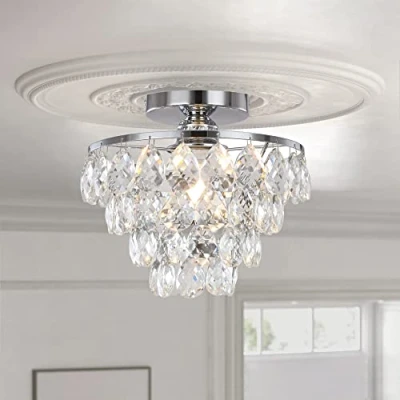 Imagen de ZenithBeam Mini Lámpara De Techo Cristal Pequeña, Moderna Para Pasillo, Accesorios Iluminación Techo, Lámpar Montaje Empotrado Dormitorio, Salón (Plata)