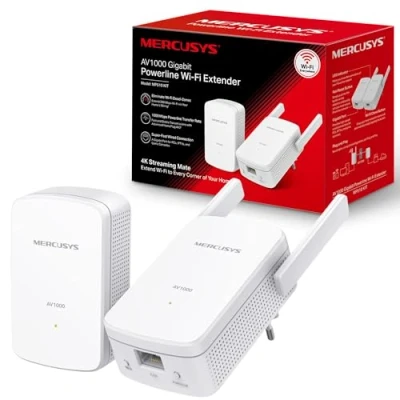 Imagen de Mercusys AV1000 Gigabit Powerline Starter Kit, Data Transfer Speed Up To 1000 Mbps, Eliminate WiFi Dead Zones,with Extend 300 Mbps WiFi, No Configuration Required (MP510 Kit), White